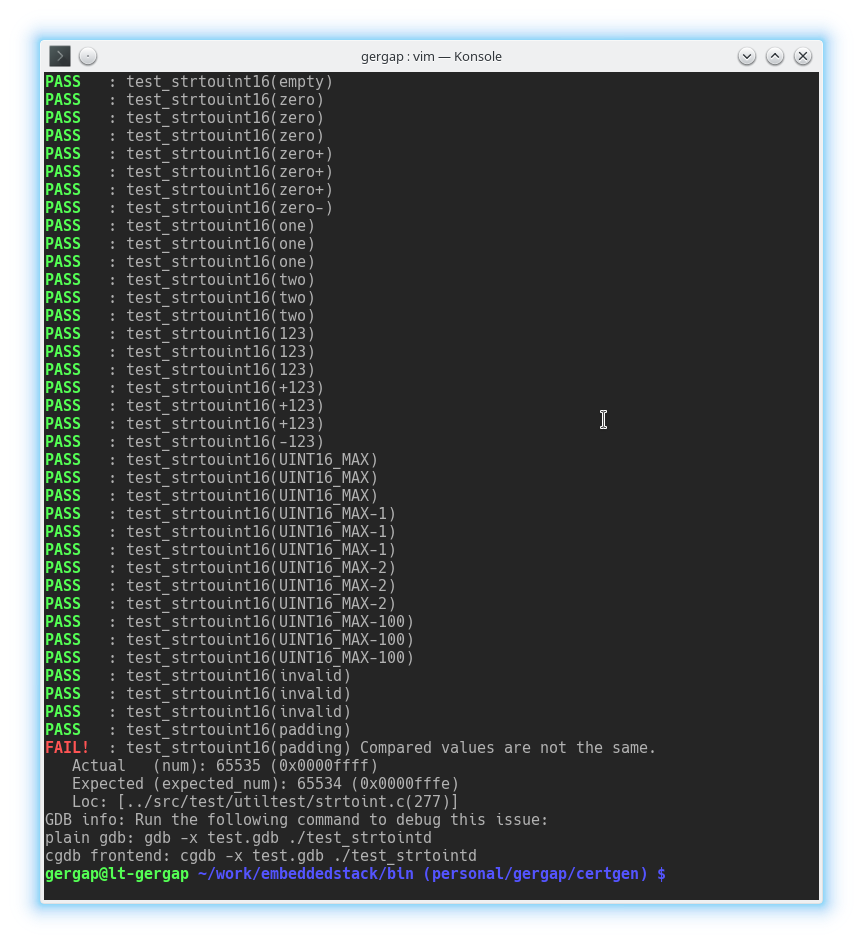 Unit test output